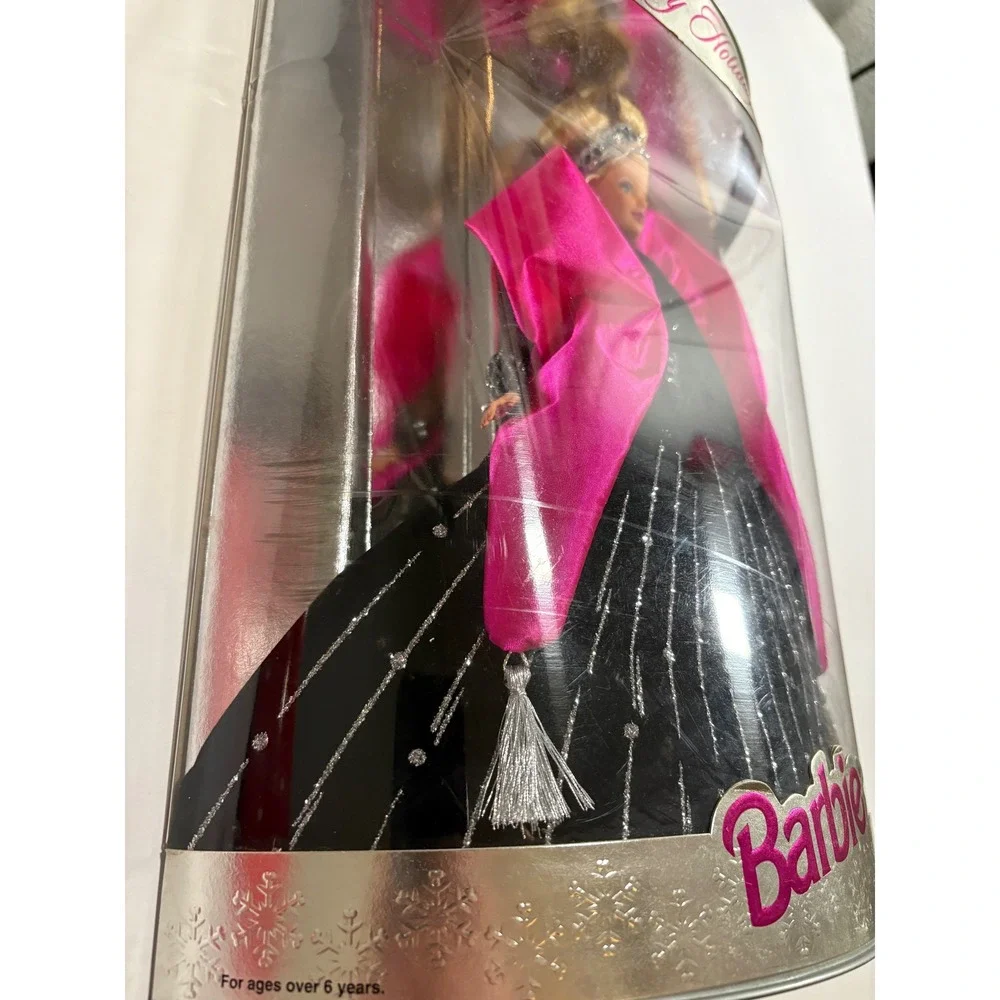 Happy Holidays Barbie Doll Special Edition 1998 Black Gown Pink Wrap Sparkle - Picture 3 of 13